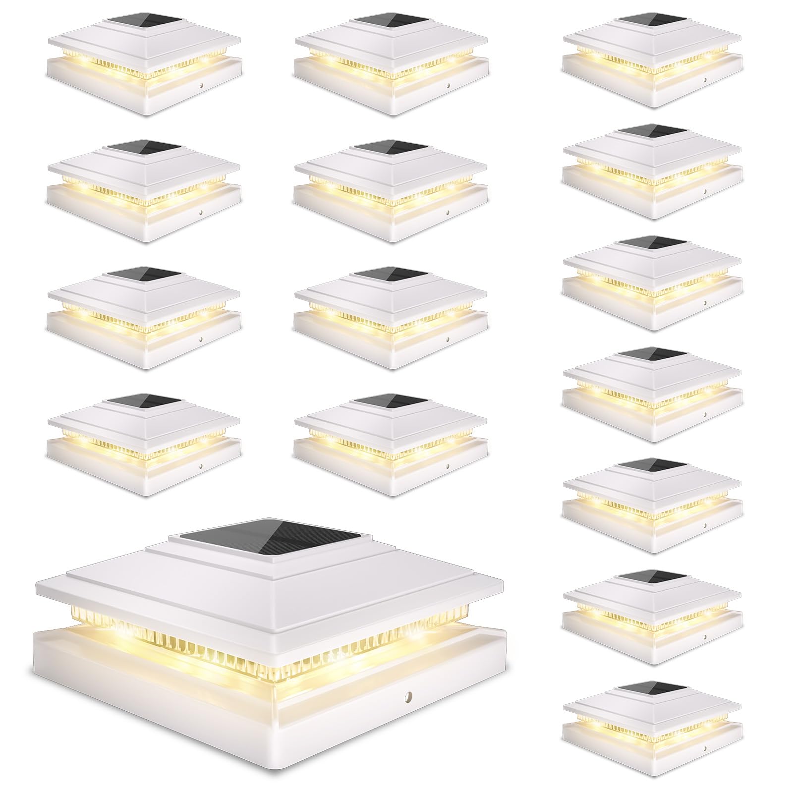Solar Post Cap Lights Outdoor 16pack, Waterproof Fence Post Solar Lights for 4x4 5x5 6x6 Wood/Vinyl Posts, White Deck Post Lights with 2 Color Modes Decorate Garden Patio Porch Backyard-picture-14
