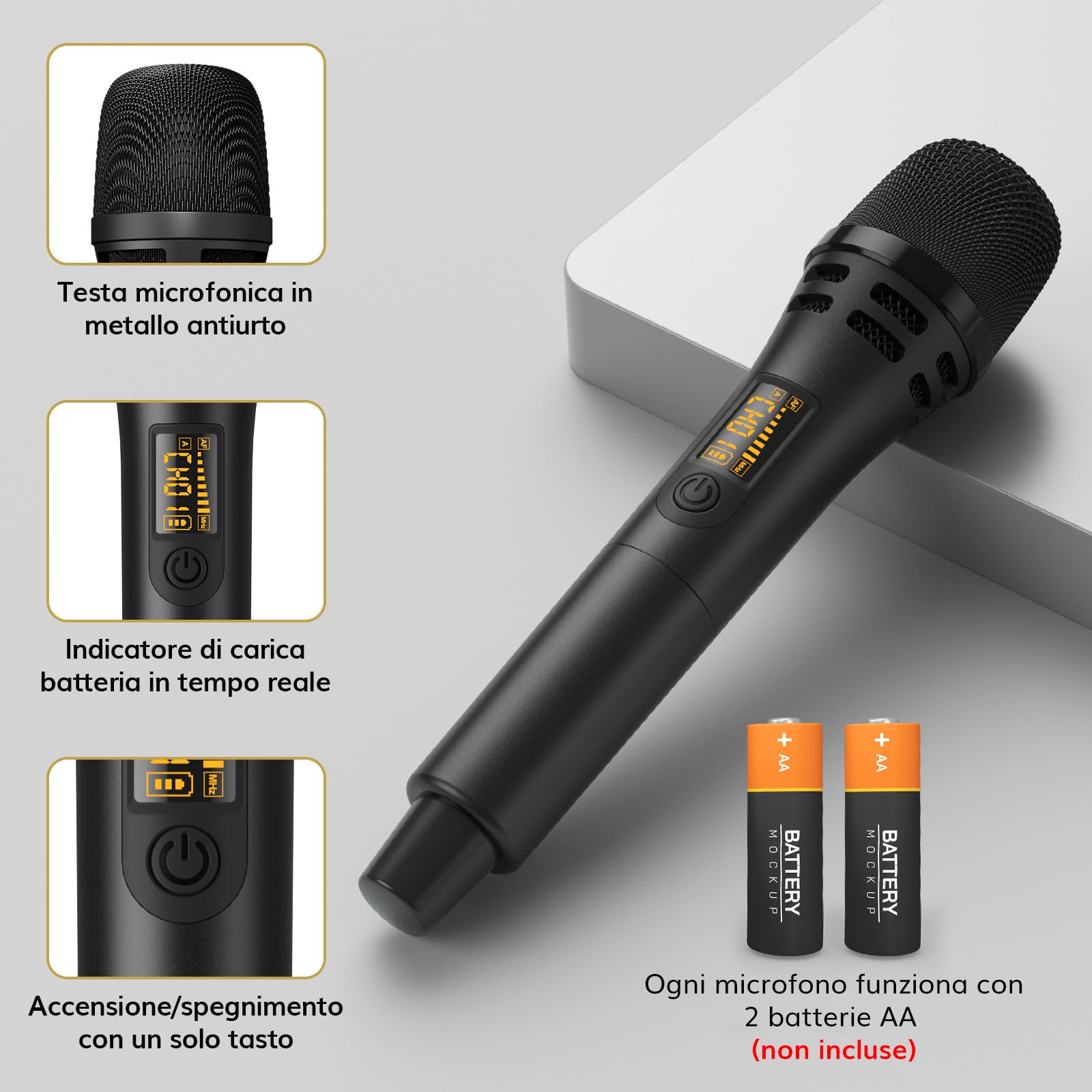 TONOR Microfono Karaoke Wireless, Microfono Vocale Dinamico Professionale UHF con Ricevitore Ricaricabile per Karaoke/Discorsi/Matrimoni/DJ/Spettacoli/Aule/Conferenze, Portata 60M, Nero, TW310