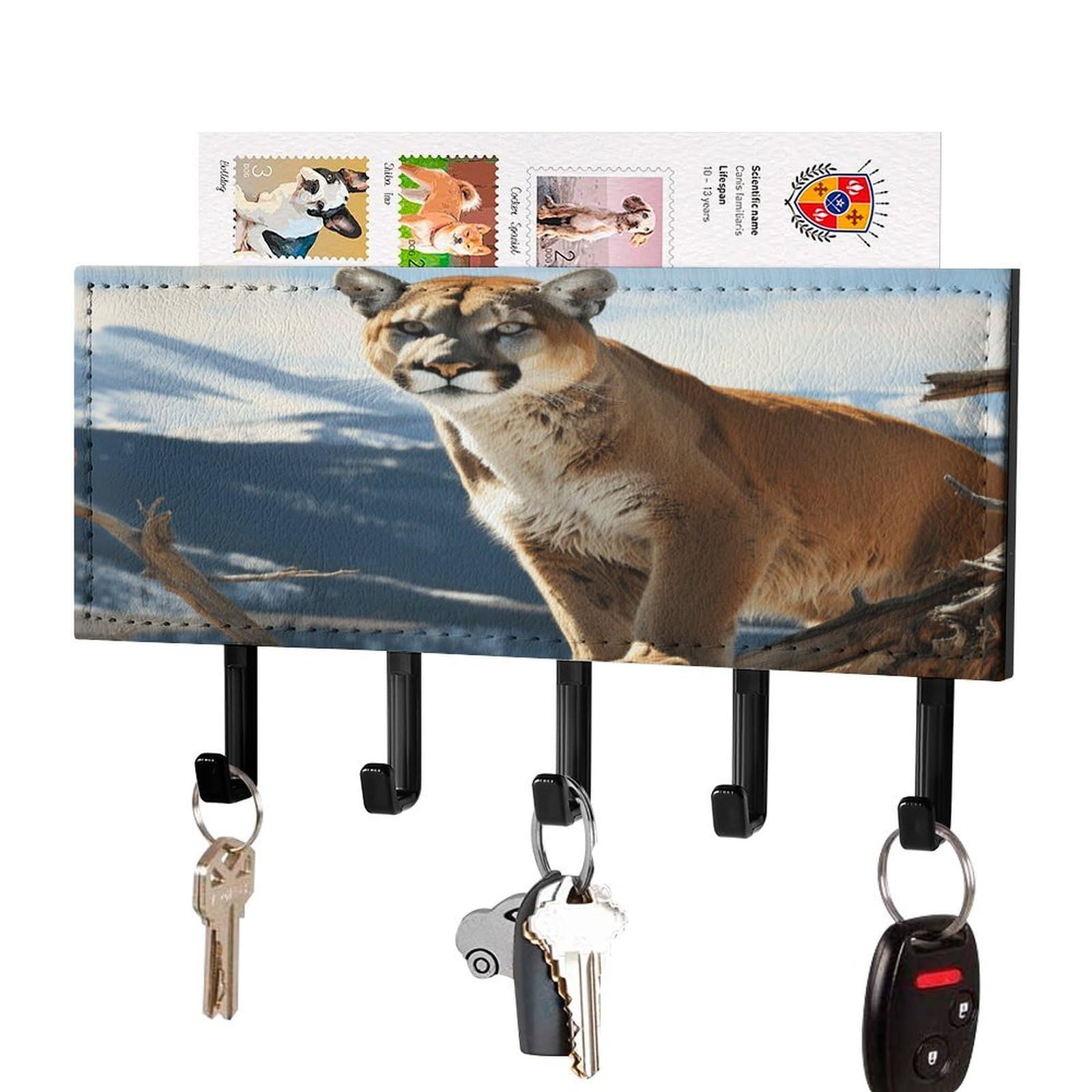 Panther Mountain Lion colgador para llaves y soporte de correo premium con acabado granja de pared