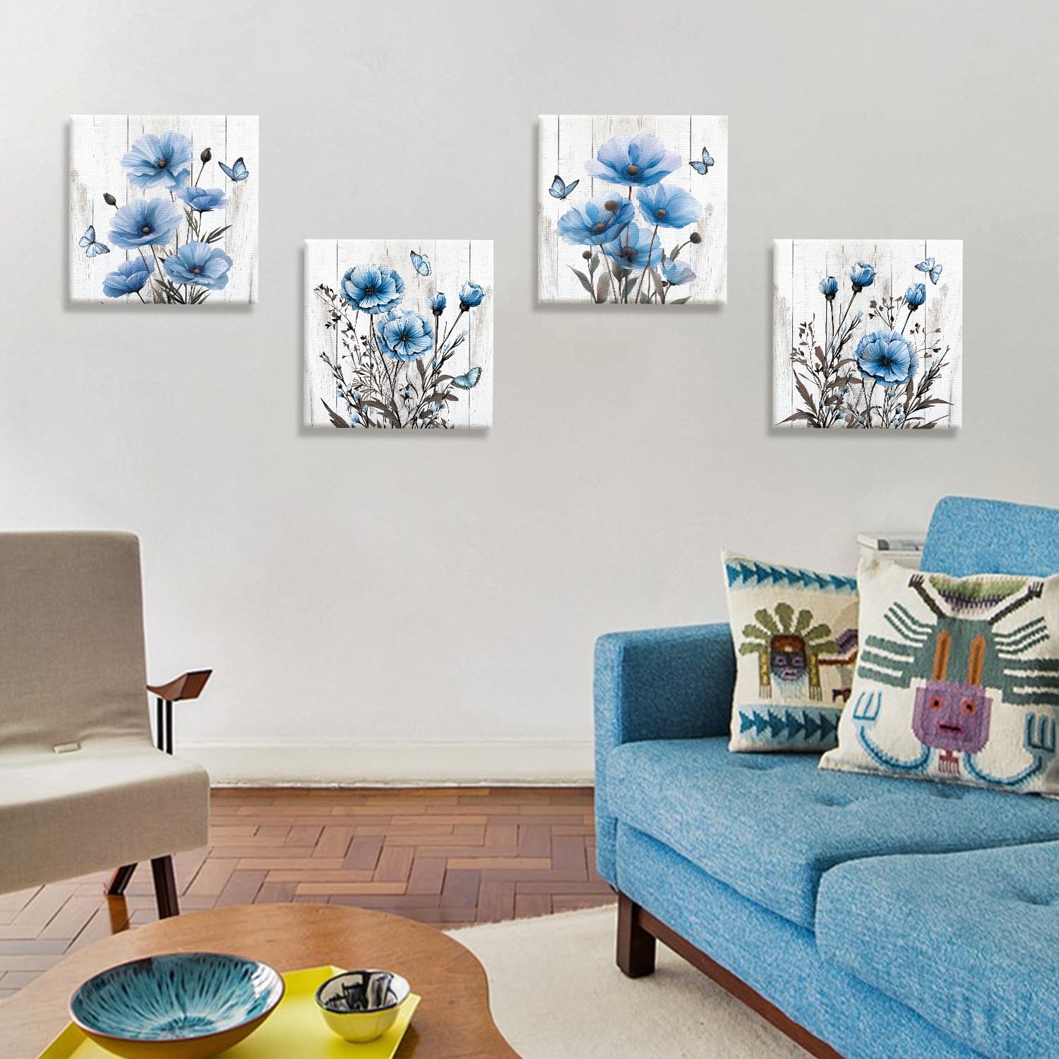 Quadri Moderni Camera Da Letto Fiori Pyradecor, Dipinti Astratti Moderni  Con Fiori Blu Tremolanti Galleria Darte Su Tela Quadri Floreali Su Tela  Stampe Su 4 Pannelli Opere Dart~p115309153 Quadri Vintage Camera Letto, image size:1500x1500