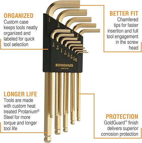 Miniatura 2 de Bondhus 20899 PulgadasMetric GoldGuard - Llave de bola chapada en oro paquete doble 37937 (.050-38) y 38099 (0.059-0.394 in), multi, talla única