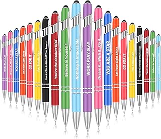 KAHEIGN 20Pcs Inspirational Ballpoint Pens, 14CM Motivational Quotes Pen Screen Touch Metal Pen Black Ink Stylus Pens for Women Men Bosses Office Desk Supplies (10 Positive Style)