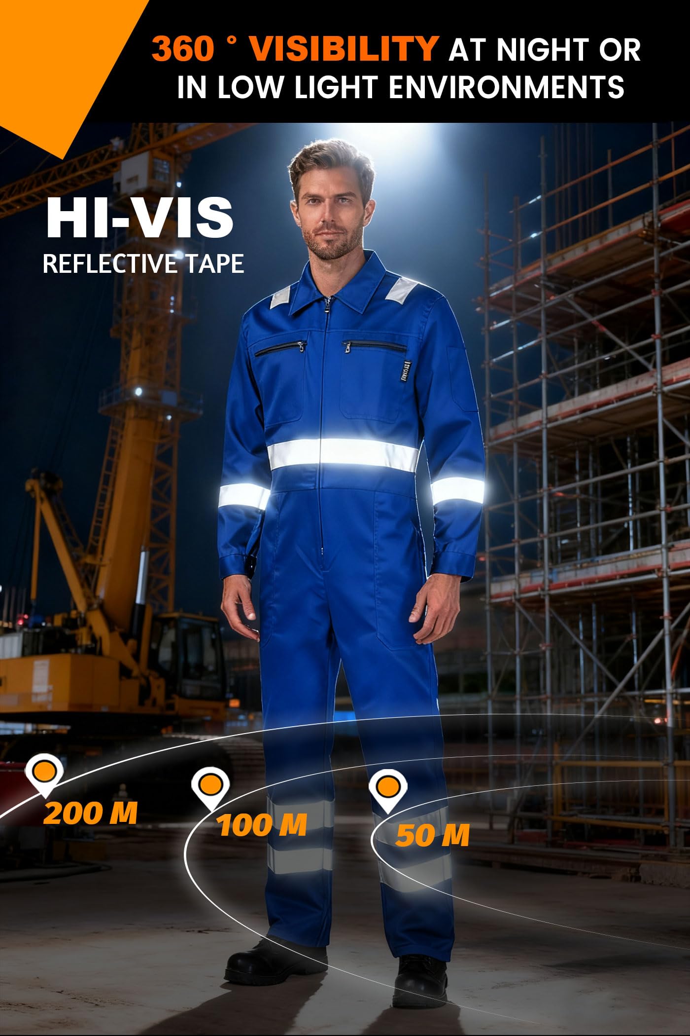 Mono de Trabajo Hombre Reflectante Ropa de Trabajo Mono Traje de Mecanico Alta visibilidad Buzo de Trabajo Pintura Mono Trabajo para Construccion, Azul real, XL