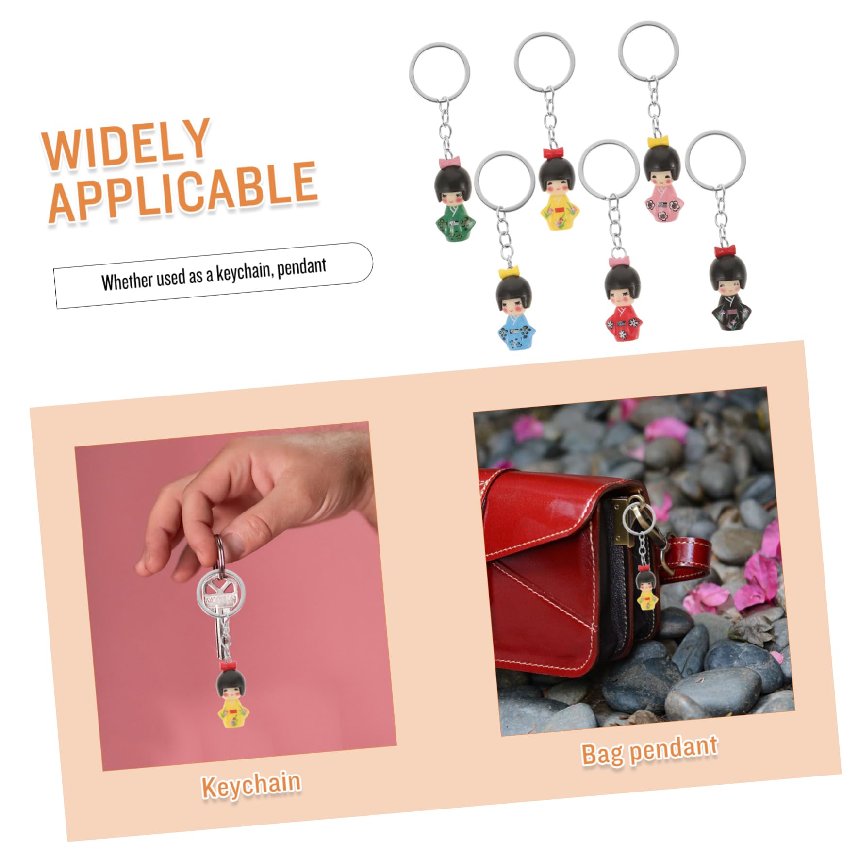 Cabilock 18piezas Llaveros De Muñeca De Kimono Accesorios De Dibujos Animados Para Bolsos y Llaves De Festival Decoración Japonesa