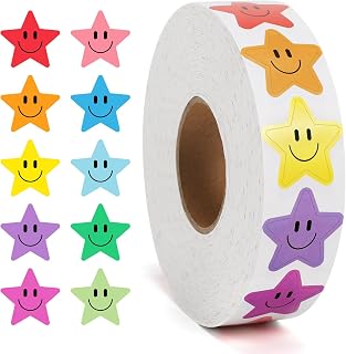 2000PCS Happy Face Star Stickers, 1 Inch, 10 Colors, Stickers for Kids Reward, Water Bottle Smiling Stickers, for Student Planner and School Classroom Teacher Charts Calendar Gift Wrapping