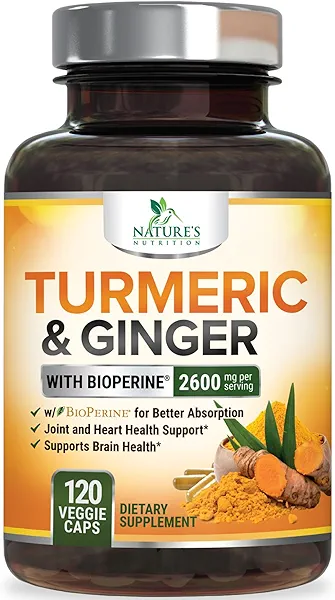 Turmeric Curcumin Supplement 2600mg with Organic Ginger & Turmeric, BioPerine Black Pepper Extract 95% Curcuminoids - Advanced Absorption Joint & Antioxidant Extra Strength Support - 120 Capsules
