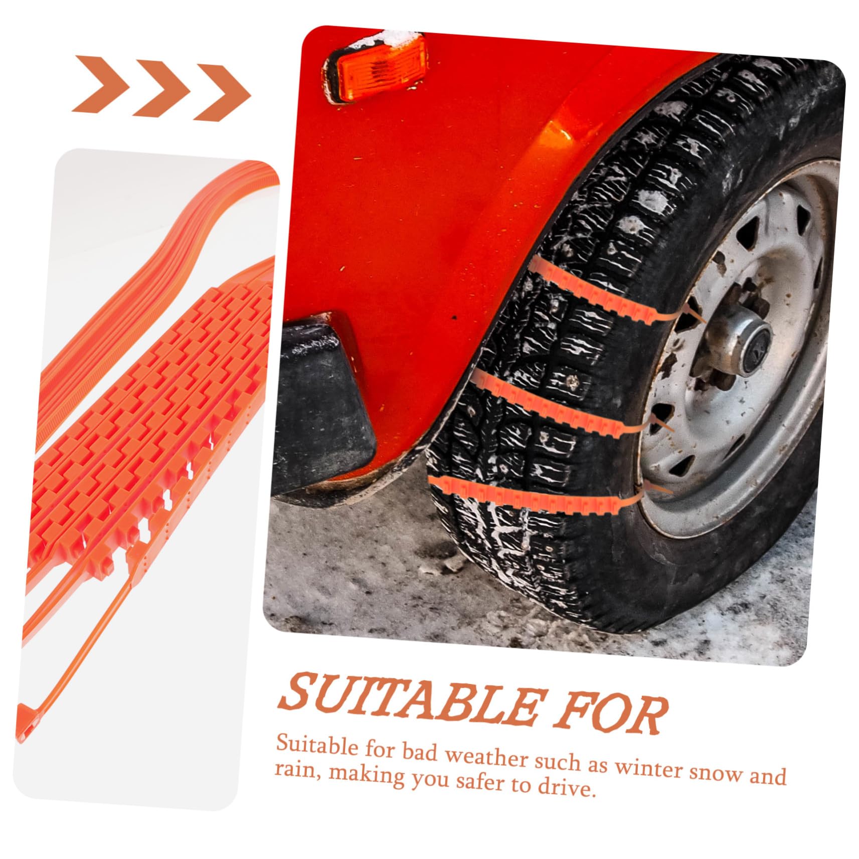 Healifty 10pcs Nylon Cable Tie Snowmobiles Vehicles Chain Car Automobile Truck Automotive Skid Driving Pusher Grip Cable Ties Snow Tires Orange