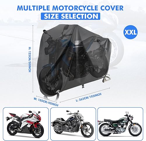 Miniatura 3 de NEVERLAND Funda para motocicleta, cubierta negra impermeable para patineta al aire libre para todas las estaciones, funda de motocicleta con