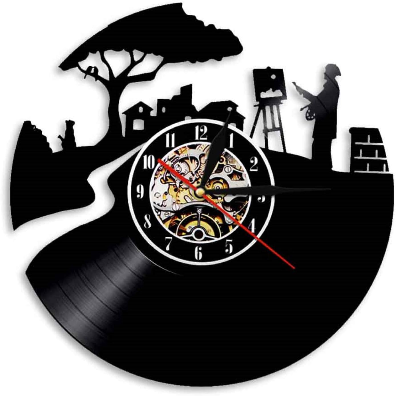 Wall Clock - 12 Inch Silent Artist Self Portrait Wall Art Vinyl Record Wall Clock Peaceful Painter Gramophone Record Clock Art Major Gift