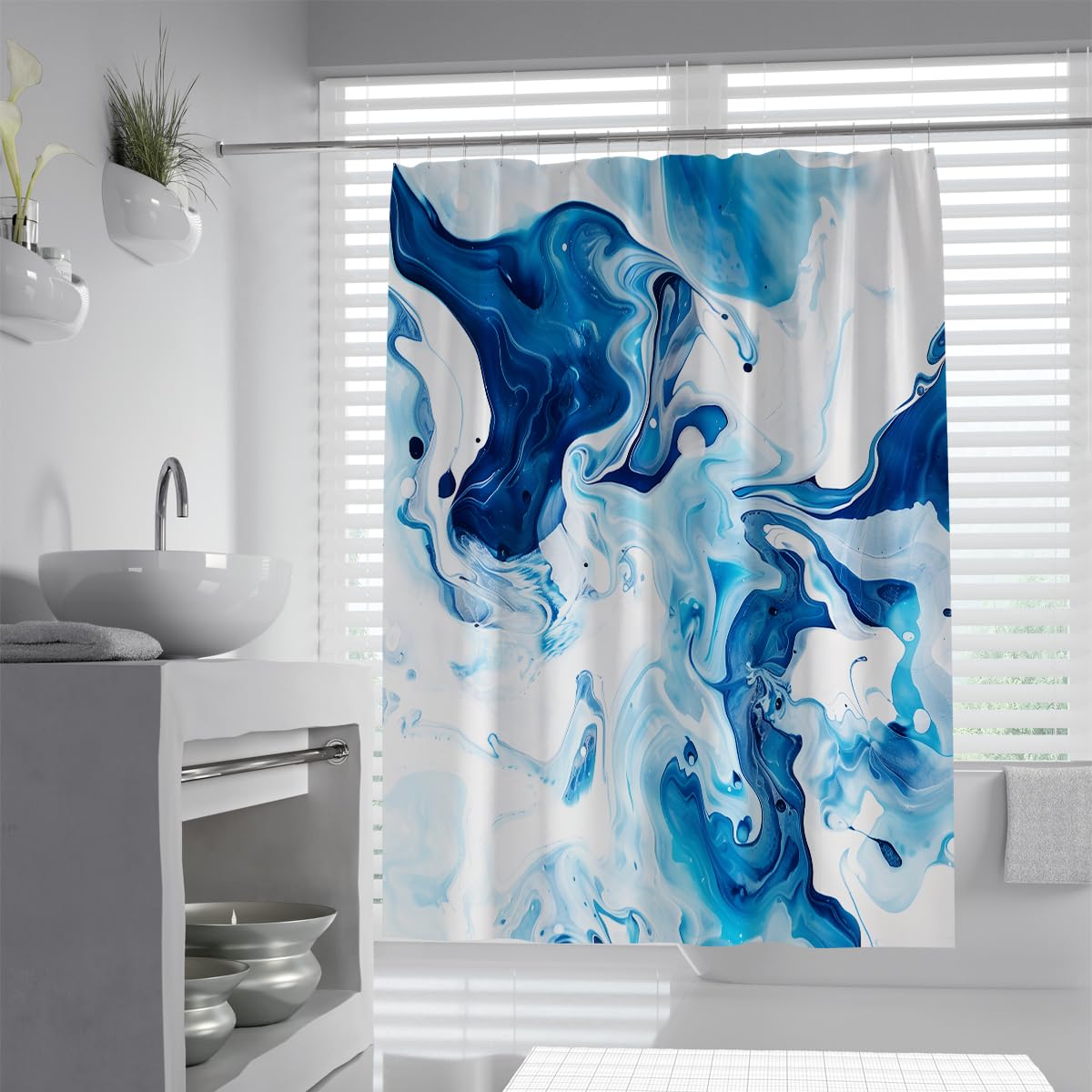 Rideau de douche salle de bain déco marbre bleu marine W180xL220 cm
