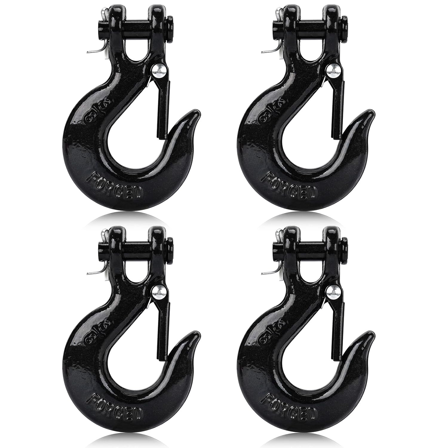 G80 Clevis Slip Hook, 3/8" Chain Hooks with Safety Latch, Heavy-Duty Winch Hook, Grade 80 Forged 4 Pack Transport Tow Hook for Maximum Strength Load 26,400 Lbs