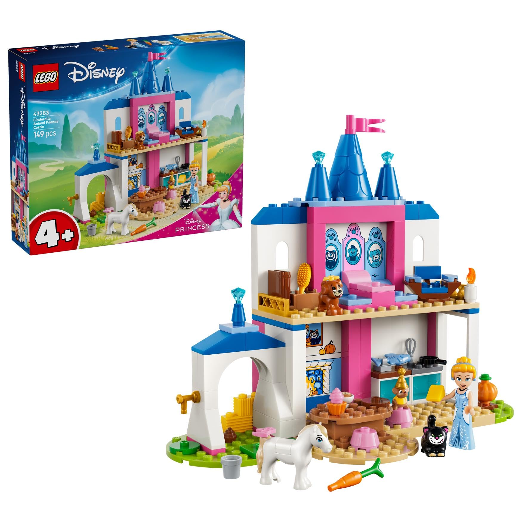 LEGO ǀ Disney Princess Château de Cendrillon et Ses Amis Animaux - Jouet de Construction - Jeu Éducatif avec Mini-Poupées & 4 Figurines Animaux - Cadeau d'anniversaire pour Fille 4 Ans ou Fan 43283