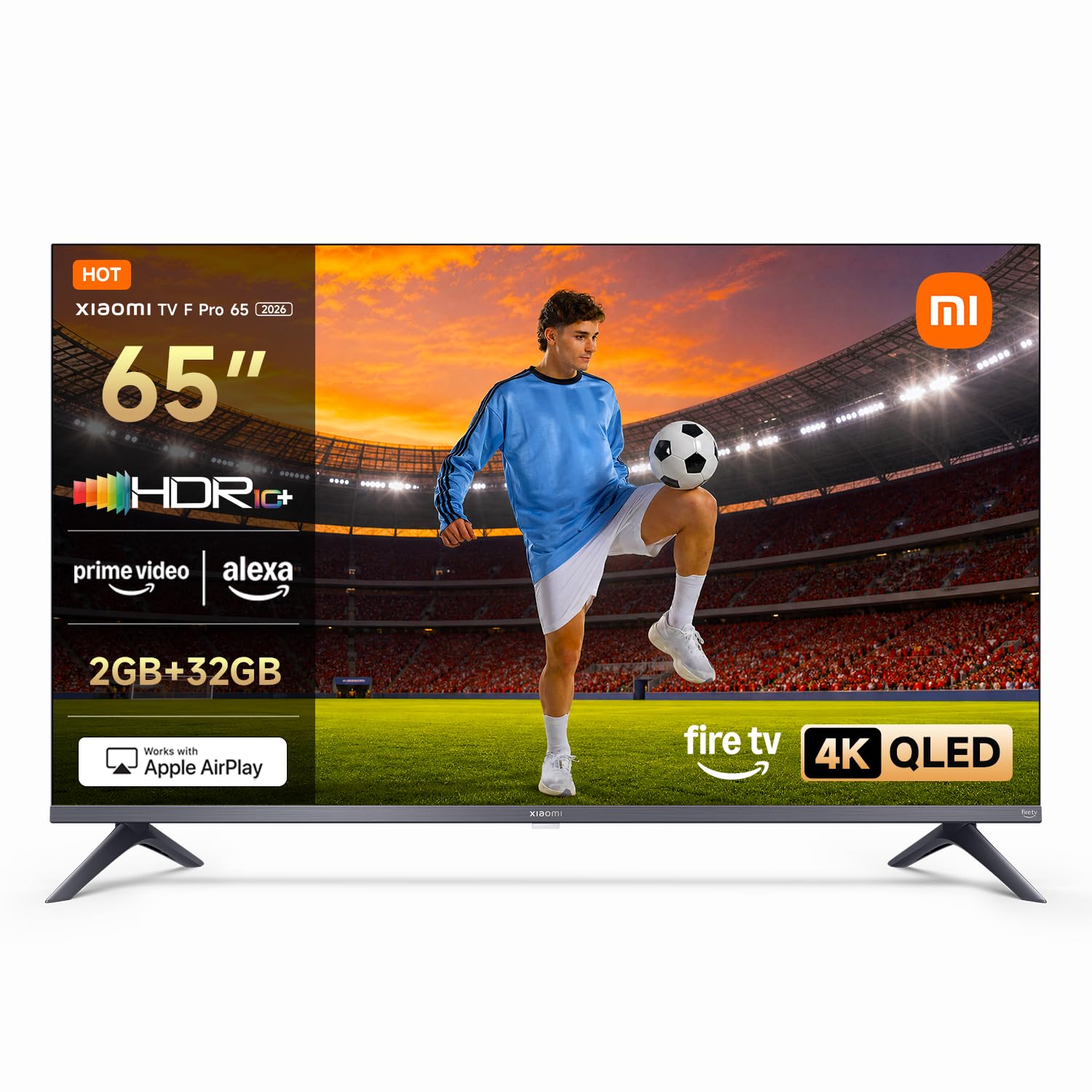 Xiaomi TV F Pro 65(165 cm), 4K UHD QLED, Smart TV, Fire OS8, Triple Tuner DVB-C/S/S2/T/T2,HDR10+,60Hz mit 120Hz Game Boost Mode, MEMC,Sprachsteuerung mit Alexa,2GB+32GB,Kompatibel mit Apple AirPlay