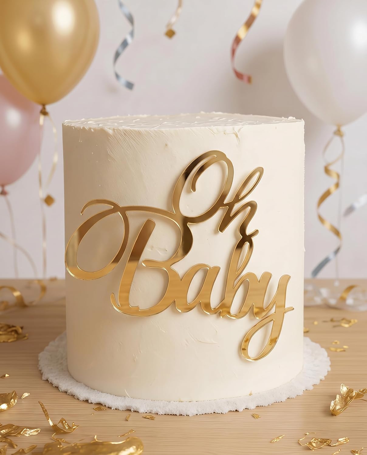Acrylic Gold Oh Baby Cake Topper for Baby Shower, 7.5"x6"