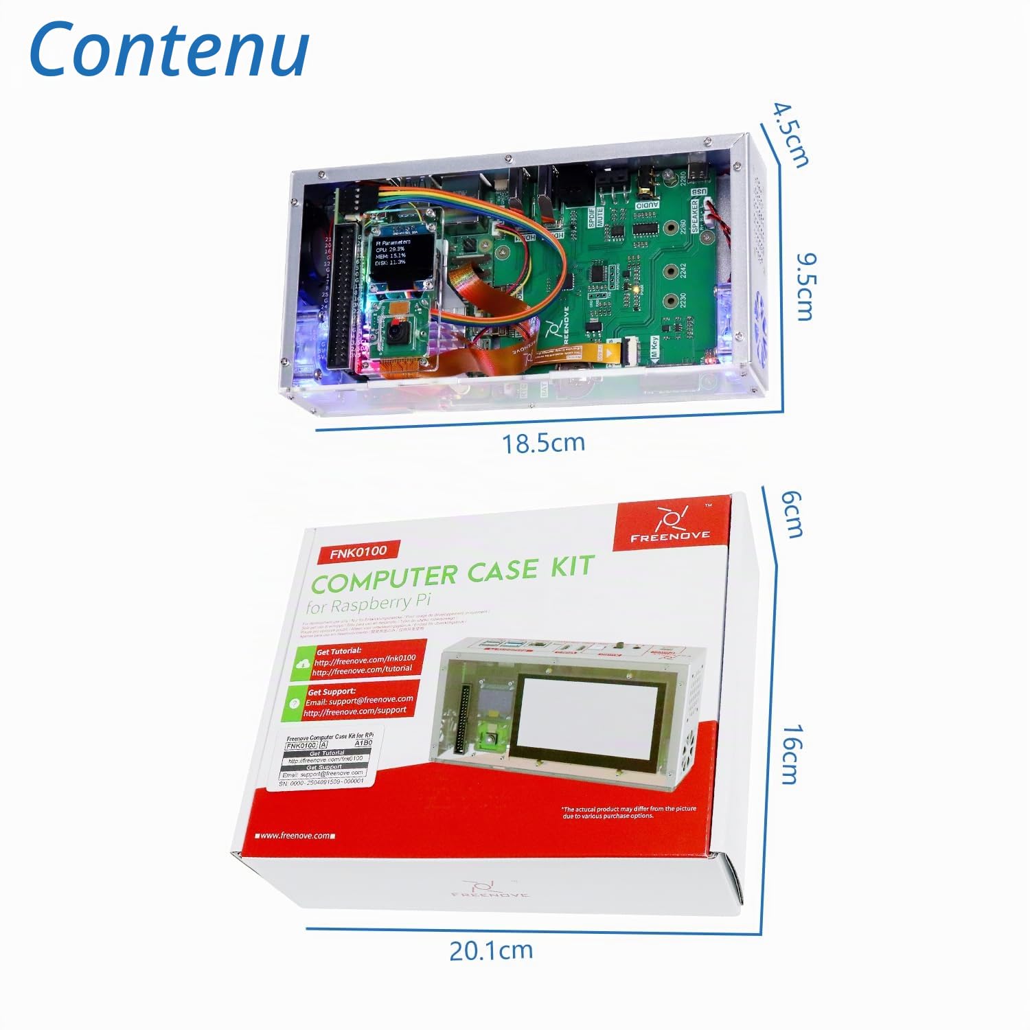 Freenove Computer Case Kit for Raspberry Pi 5 (Not Included), M.2 NVMe SSD Slot 1231 MB/s, 5 MP Camera, 0.96 inch OLED Screen, Built-in Stereo Speakers, 3.5 mm and Optical Audio (S/PDIF)