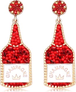 Beaded Drop Dangle Earrings for Women Champagne Bottle Earrings Bead Statement Wine Earrings Fun Alcohol Earrings Rhinestones Crystal Bead Drop Earrings Jewelry Gift for Women