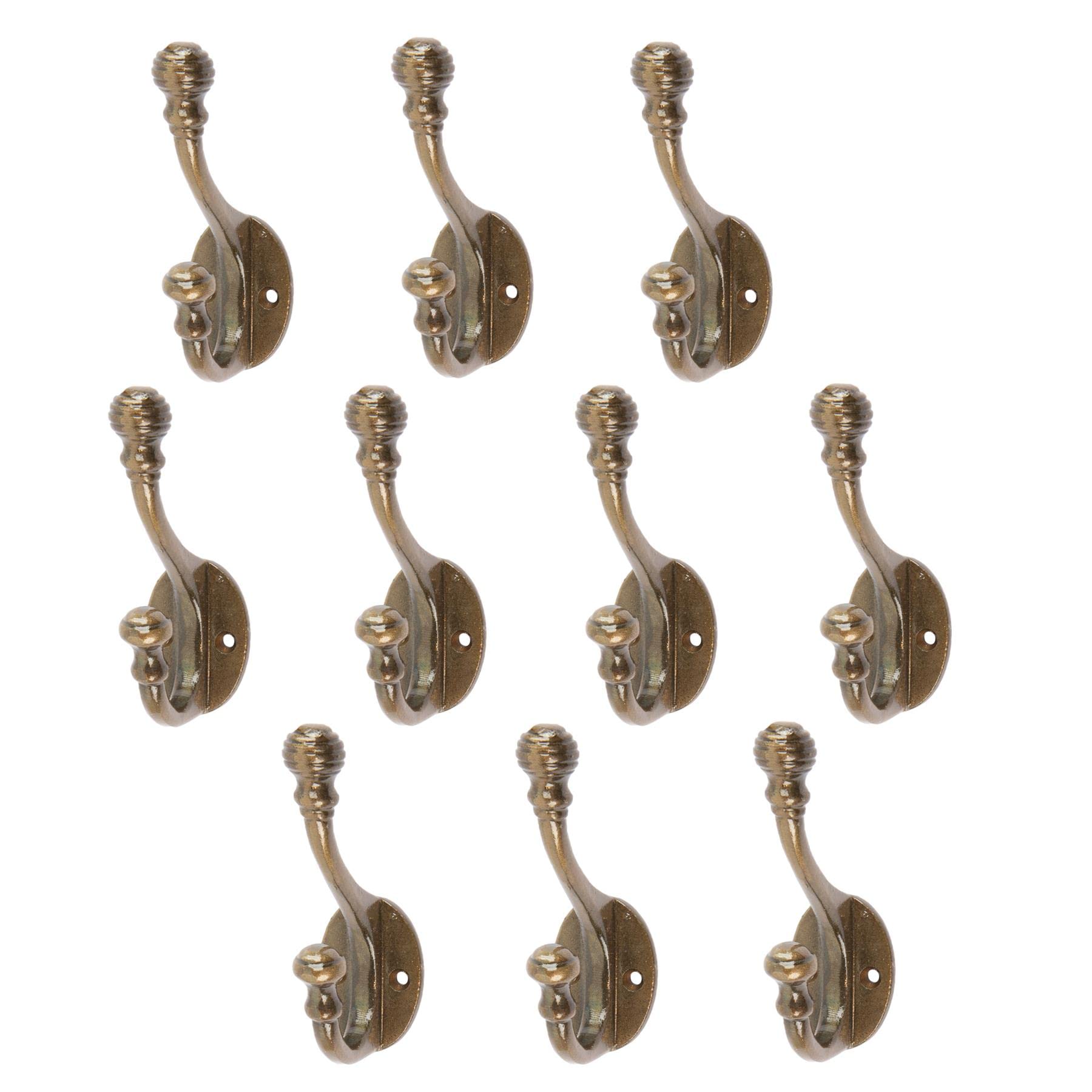 Hammer And Tongs Brass 10X 30Mm X 95Mm Ball End Hat & Coat Hook - Cast Iron Vintage Antique Wall Mounted Hanger