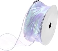 Vista 48 de MECCANIXITY Cinta de Organza Transparente con Alambre Brillante de 2 3/8" de Ancho, Cintas de Gasa Iridiscente Pastel de 3 Yardas Color Beige