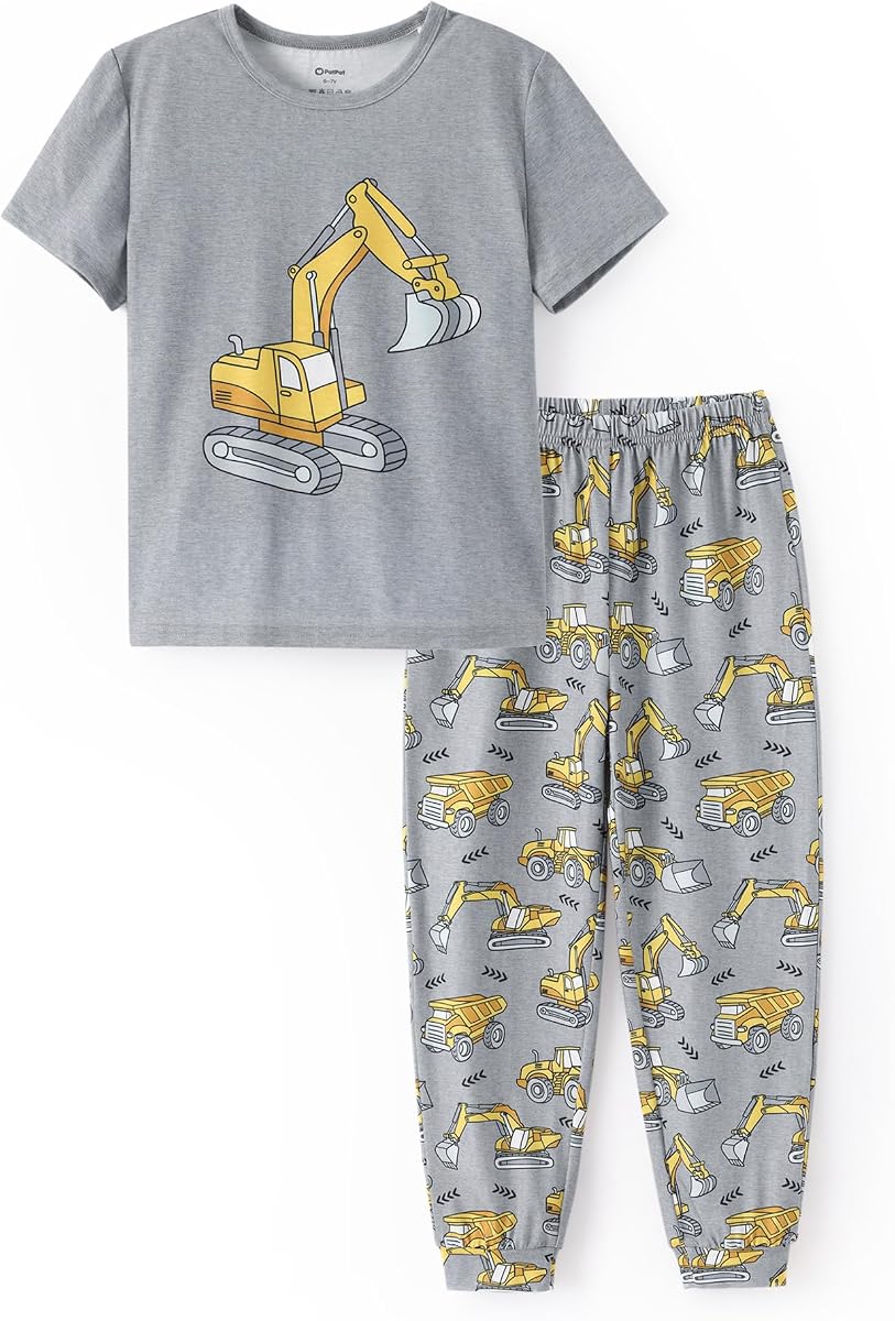 PATPAT Pajamas Sets for Boys Soft Printing 2 Piece Kids Summer Lounge Wear | Boys Soft Pajama Sets, Kids Loose Summer Lounge Wear, Short Sleeve Tops and Shorts Pjs, Cartoon Prints Sleepwear 6-12 Years