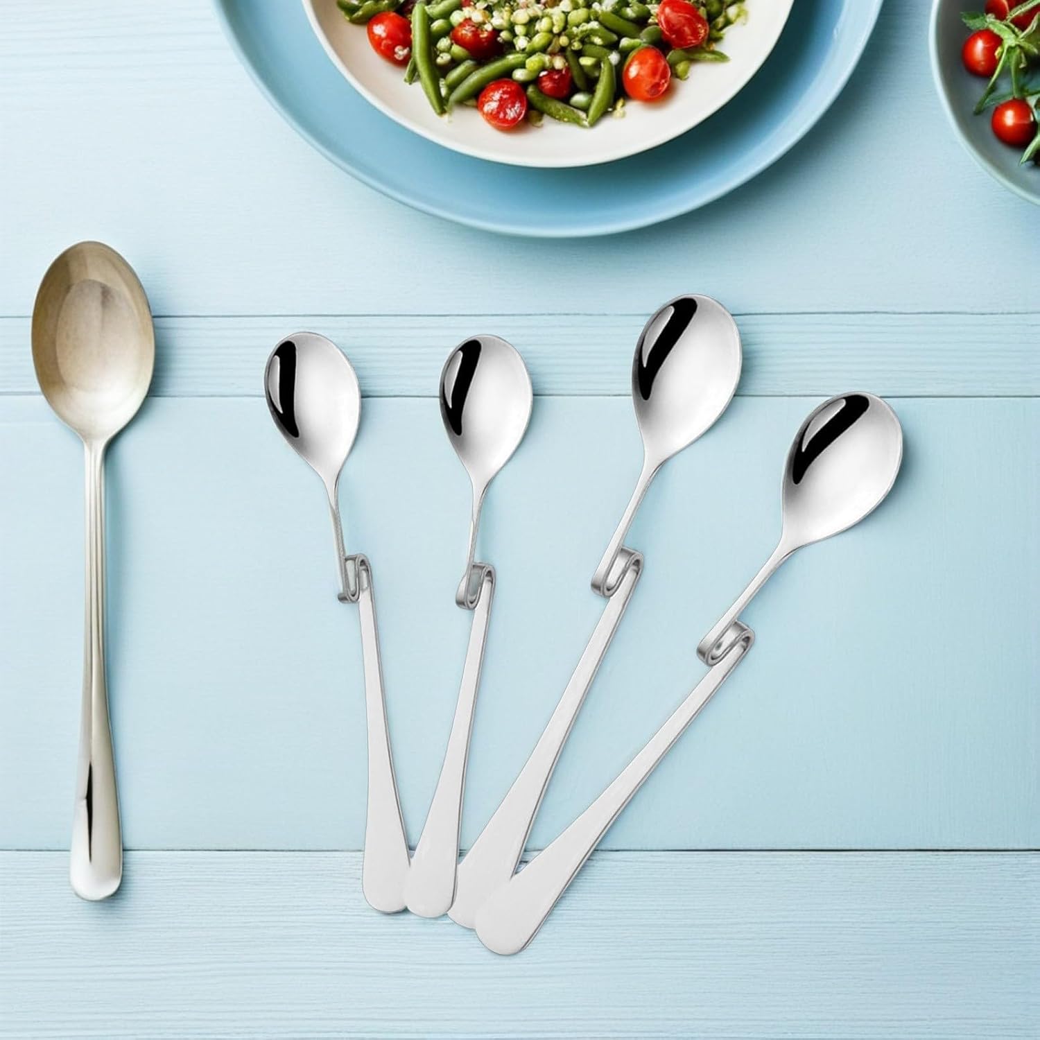 VICASKY 4pcs Stainless Steel Coffee Spoons Curved Mixing Spoons for Milk Tea Shop and Hotel Practical Creative Design