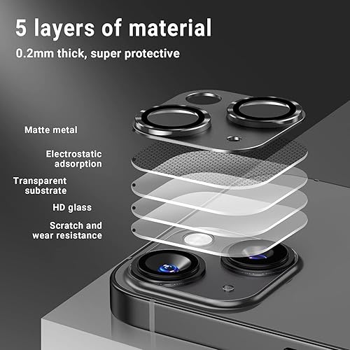 Miniatura 8 de Paquete de 2 protectores de lente de cámara para iPhone 14 Plus, protector de pantalla de vidrio templado HD antiarañazos, película de lente