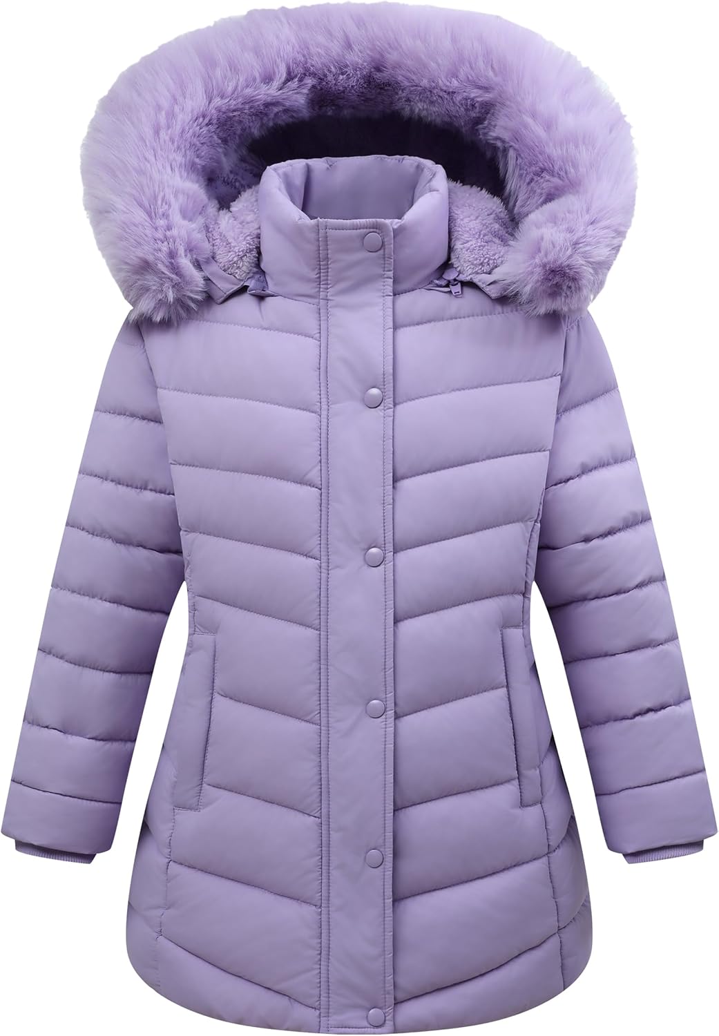 MAJSEBI Girls Long Puffer Jacket with Faux Fur Hood,Winter Warm Down Coat for Kids Outerwear
