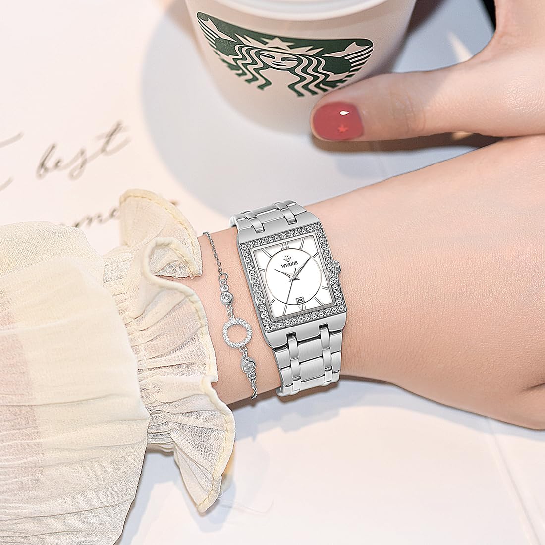 WWOOR Gold Watches for Women Dainty Ladies Quartz Watch Vintage Square Shape Japanese Quartz Movement 3ATM Waterproof Fashion Female Luxury Dress Wrist Watch