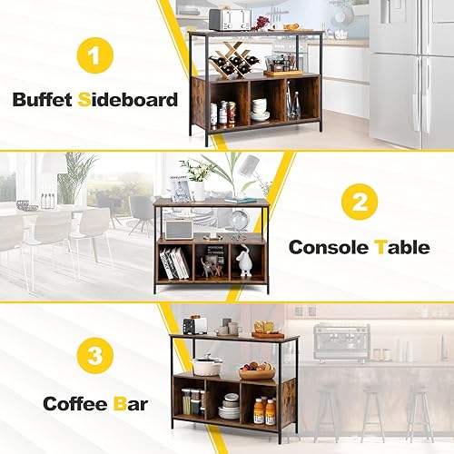 Miniatura 8 de Armario buffet con almacenamiento, aparador con 1 estante abierto y 3 cubículos, buffets y aparadores de madera, mesa de café moderna para cocina,