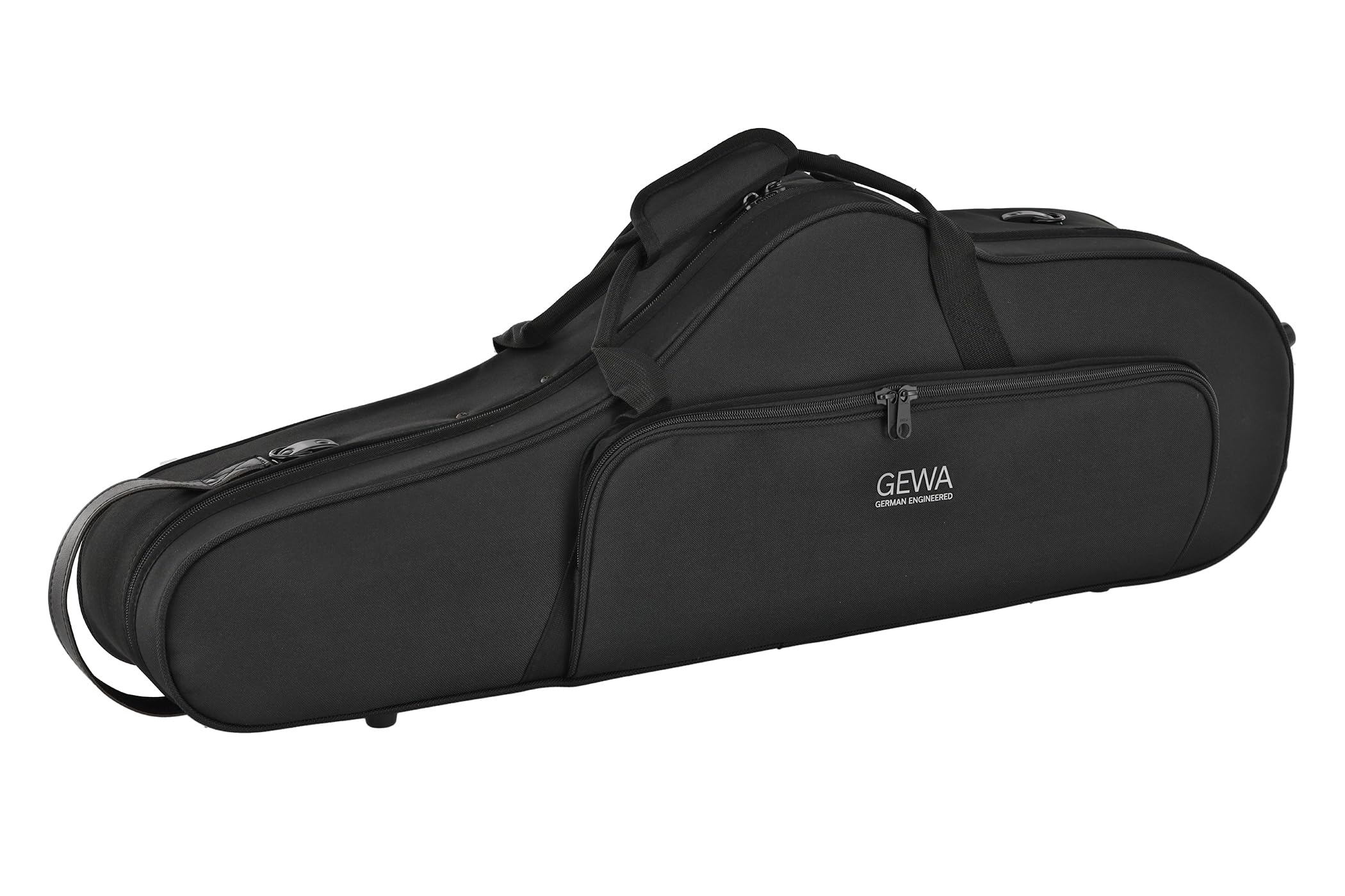 GEWA Tenor Saxophone Shaped Case/Compact Case - Flax fibre inner shell - Foam padding - Stitched outer cover - Accessory pocket - Backpack/shoulder strap - Black