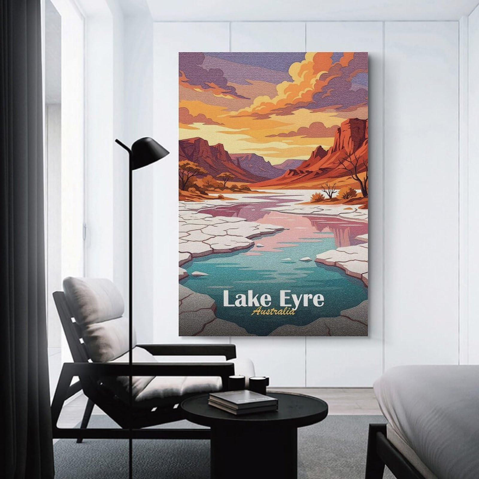 Junmoney Lake Eyre, Australia Landscape Art Canvas Wall Art, 24x36inch(60x90cm), for Wall Displays, Bedrooms Or Room Updates, Ideal for Building A Coordinated Art Wall