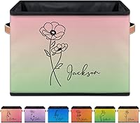 BAGVERAFY Personalized Name & Birth Flower Storage Basket - Custom Foldable Fabric Bin, 23Qt Large Organizer for Clothes, Toys, Shelves