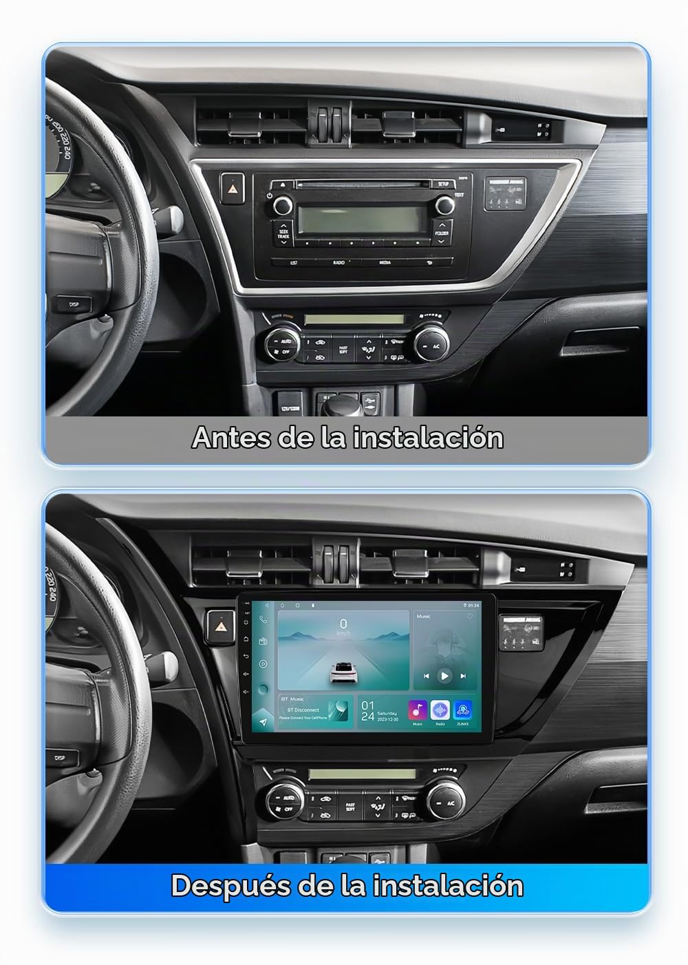 Ossuret Autoradio para Toyota Corolla Auris 2013-2016 (Volante a la Izquierda), 10.1 Zoll Android 14 Pantalla Táctil 2+32GB Navegación GPS con Carplay Android Auto WiFi Bluetooth USB