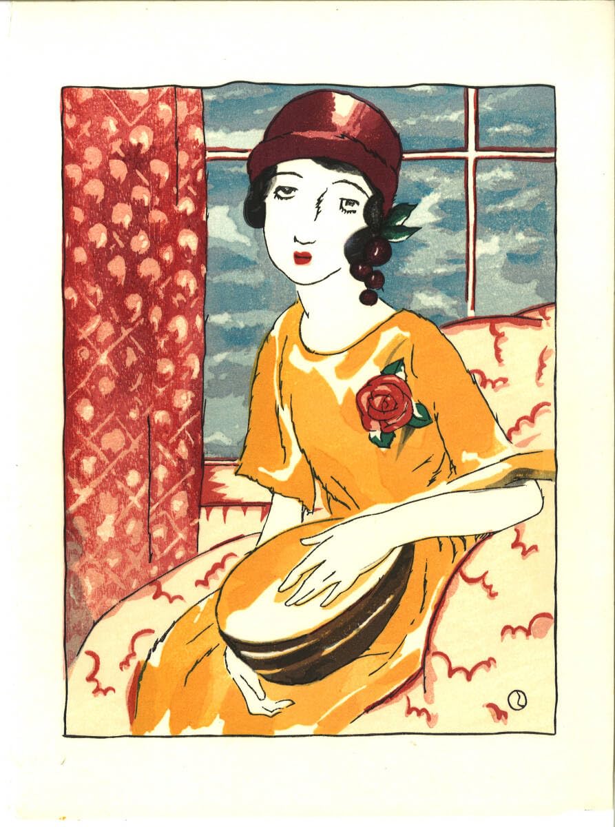 Amazon.co.jp: 真作保証 竹久夢二 木版画 マンドリーヌ 初版 中期 大正