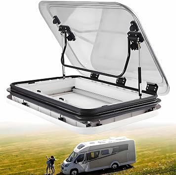 Universal Roof Hatch for Motorhome, RV Caravan Roof Window, with LED Light & Sunshade, Waterproof Ventilation Design for RV, Trailer and Camper 19.7x19.7Inch