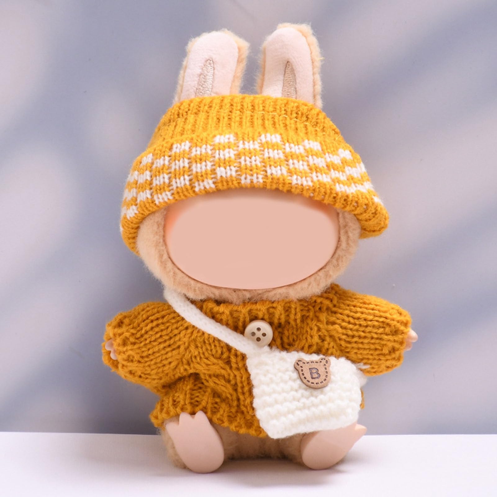 3 Pcs Doll Clothes Compatible with Labubu 17cm Plush Dolls, 17cm Doll Clothes Set Set Include 1 Knited Sweater 1 Knited Hat 1 Handbag for Dolls Premium Outfit, Birthday Holiday Present for Girls Kids
