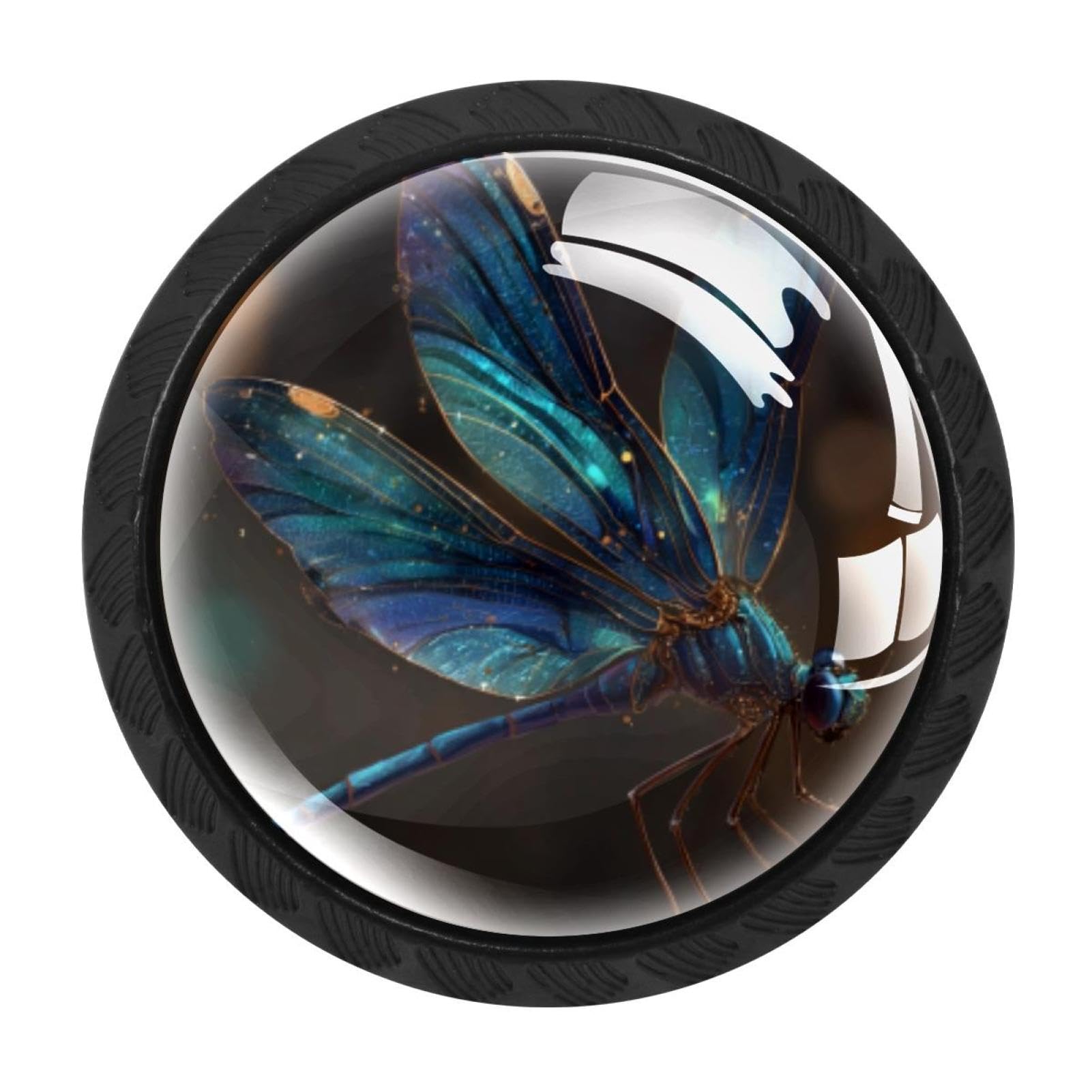 CHENZZZZ 4 Pieces Round Cabinet Knobs Shiny Dragonfly (2) Dresser Knobs Pulls Handles with Screws for Drawer Pulls Handles Knobs Door Knobs