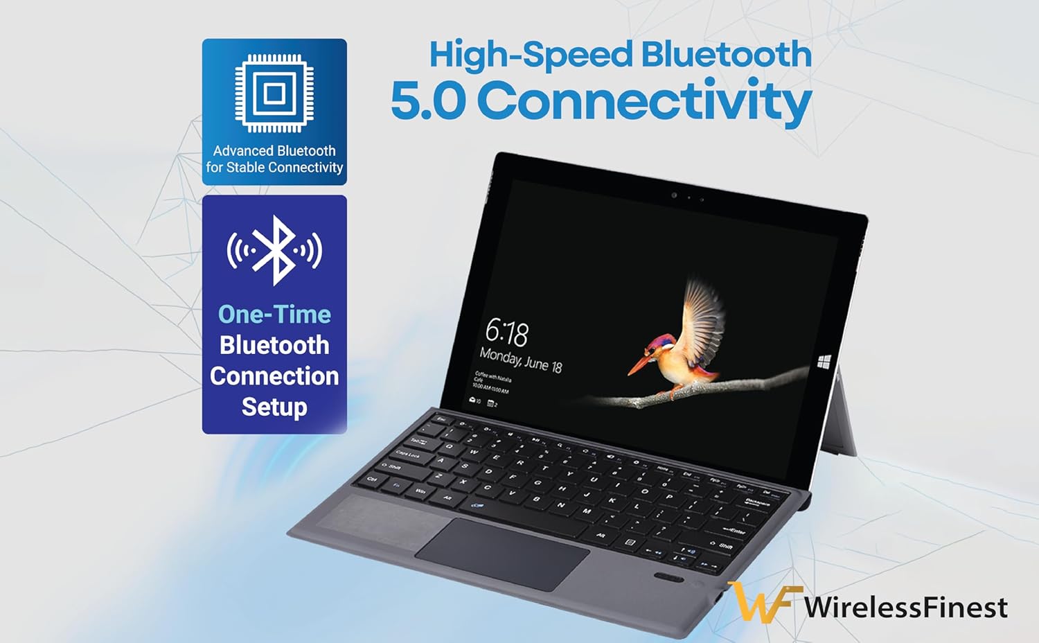 Keyboard Replacement Type Cover Trackpad Mouse for Microsoft Surface Pro 7+ 7 Pro 6 Pro 5 Pro 4 Pro 3 Ergonomic Portable Slim Wireless Bluetooth Rechargeable