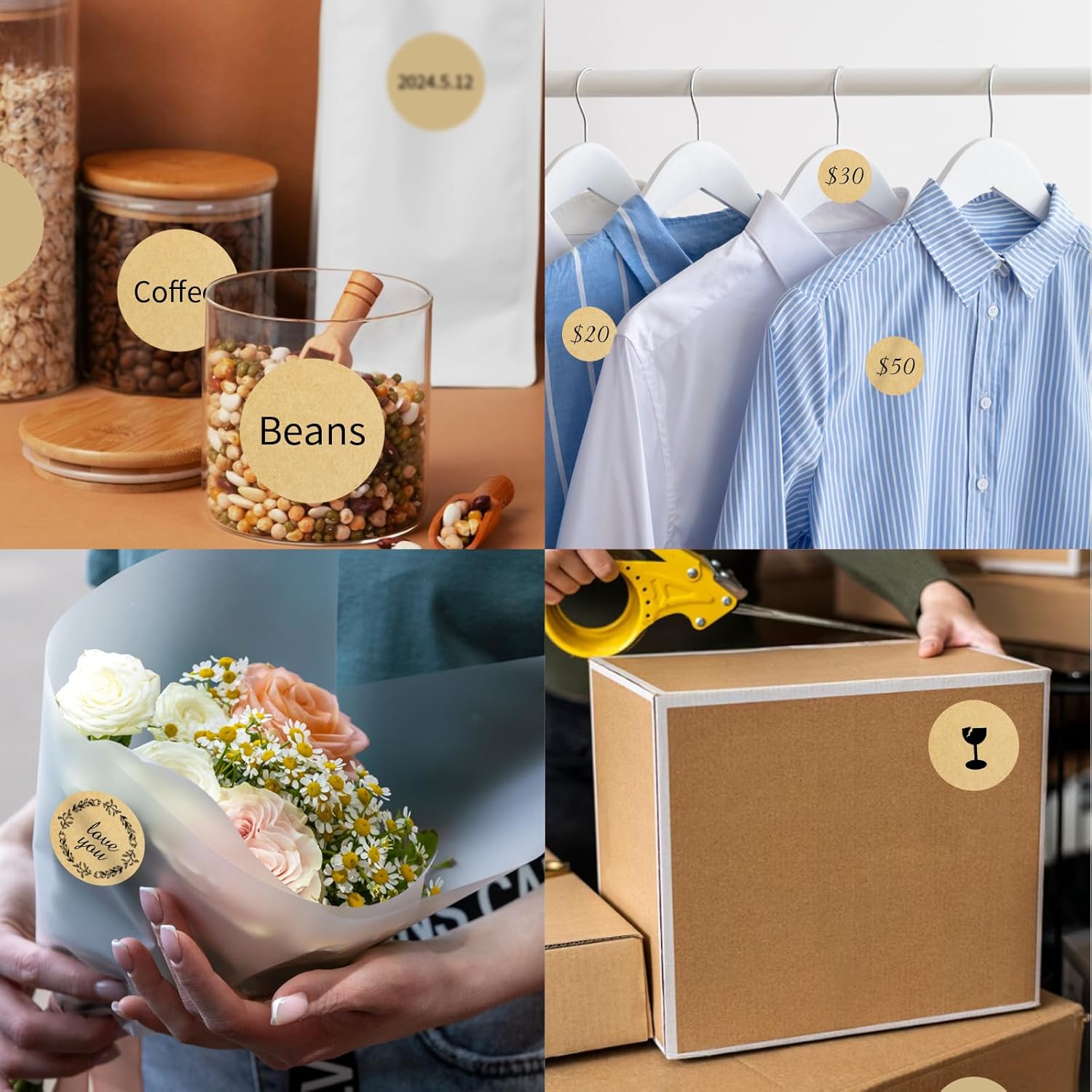 Thermal Labels,2 Inch Kraft Paper Color Round Thermal Printer Stickers,Self-Adhesive Round Direct Thermal Labels,Thermal Stickers for DIY Logo Design,Name Tag (500/Roll - Image 7