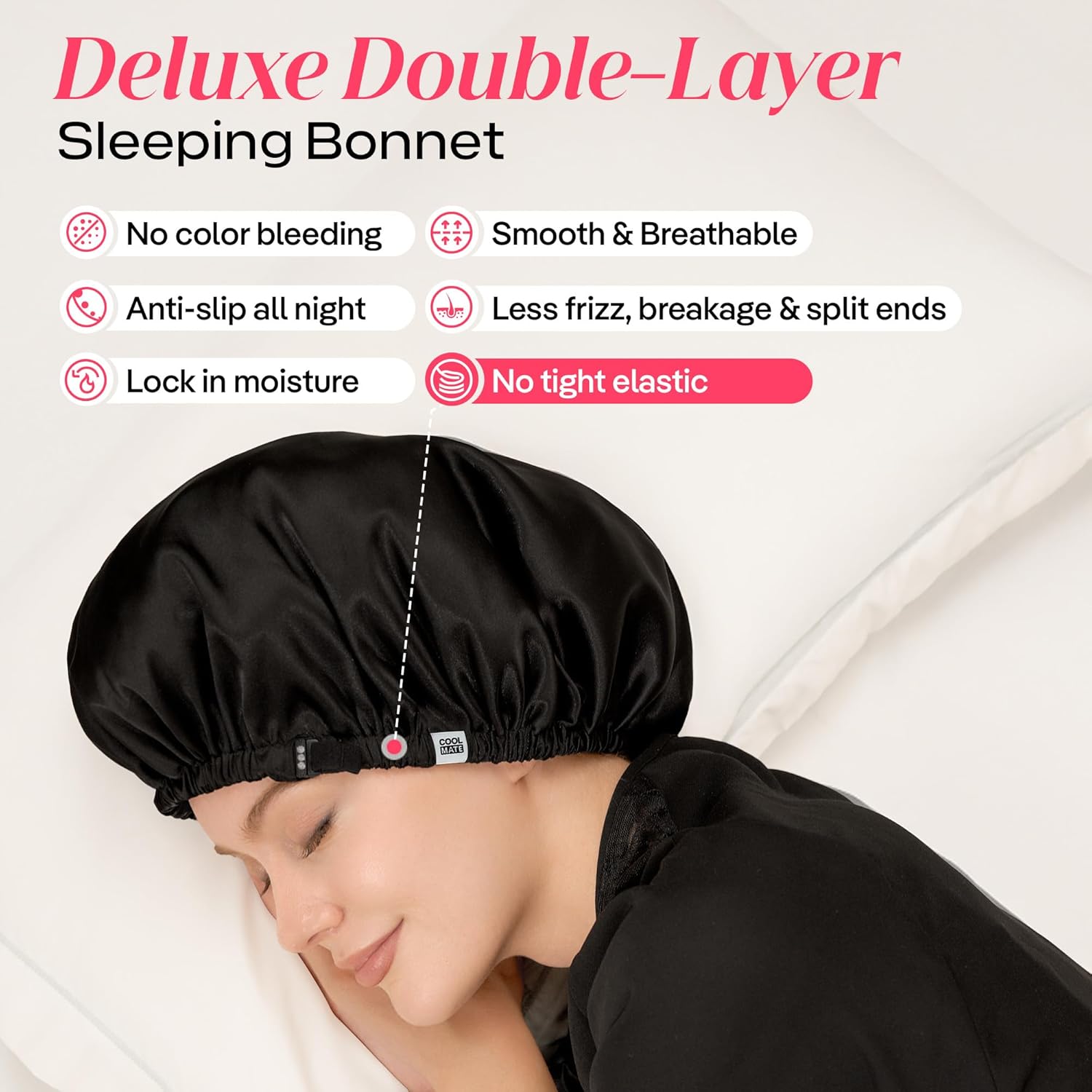 CoolMate Adjustable Satin Silk Bonnet for Sleeping Women, Tie Double Lined Silk Bonnet for Women Long Hair - Image 4