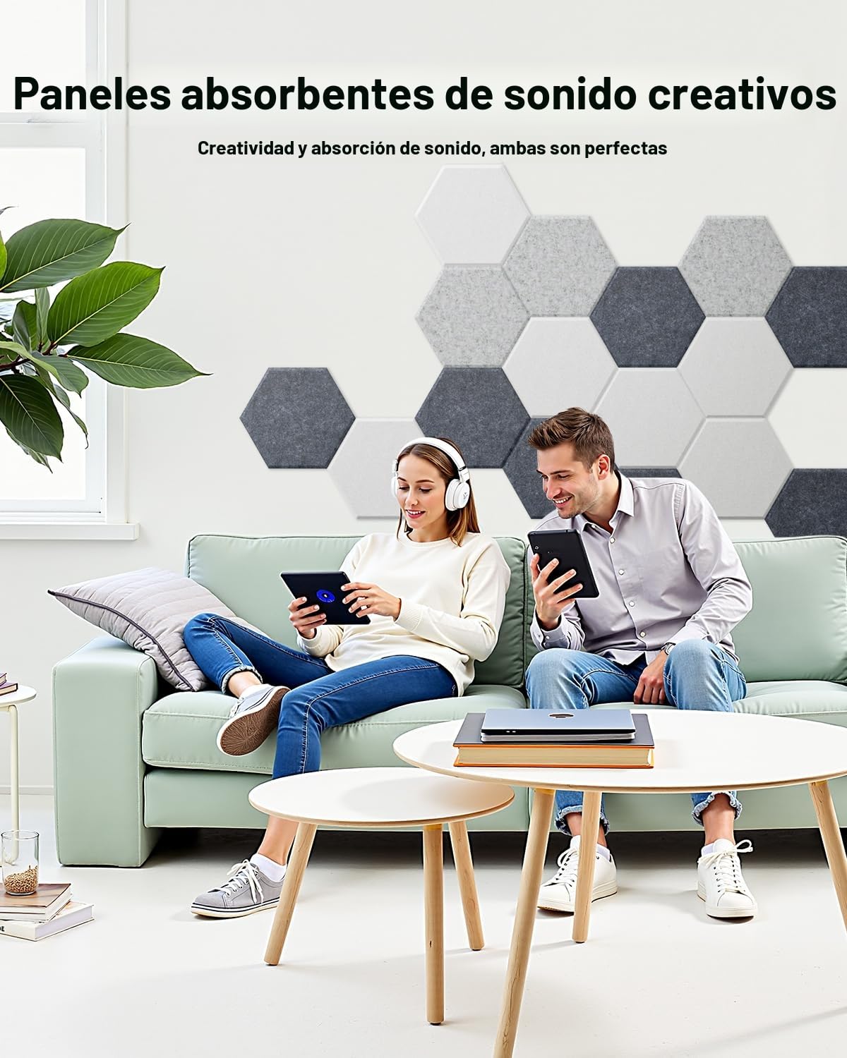 Paneles acústicos Hexagon autoadhesivos 18 piezas de espuma acústica, insonorización de alta densidad, protección acústica para decoración de pared y tratamiento acústico, paneles de insonorización