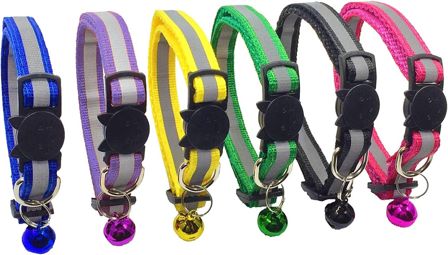 Cat Head Shaped Buckle Reflective Pet Collar with Separate Bell for Pet Safety