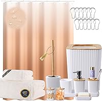 Vista 28 de Juego de accesorios de baño negro, juego de 9 piezas con cubo de basura, bandeja, dispensador de jabón, soporte para cepillo de dientes, taza