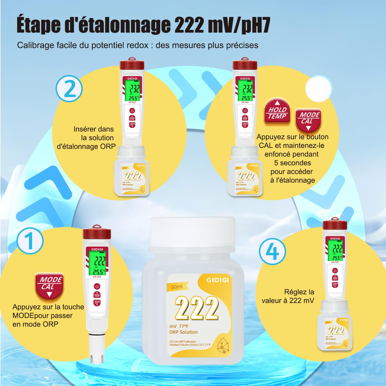 Kit De Solution D'étalonnage Du PH 50 Ml Avec Tampon 4.0/7.0