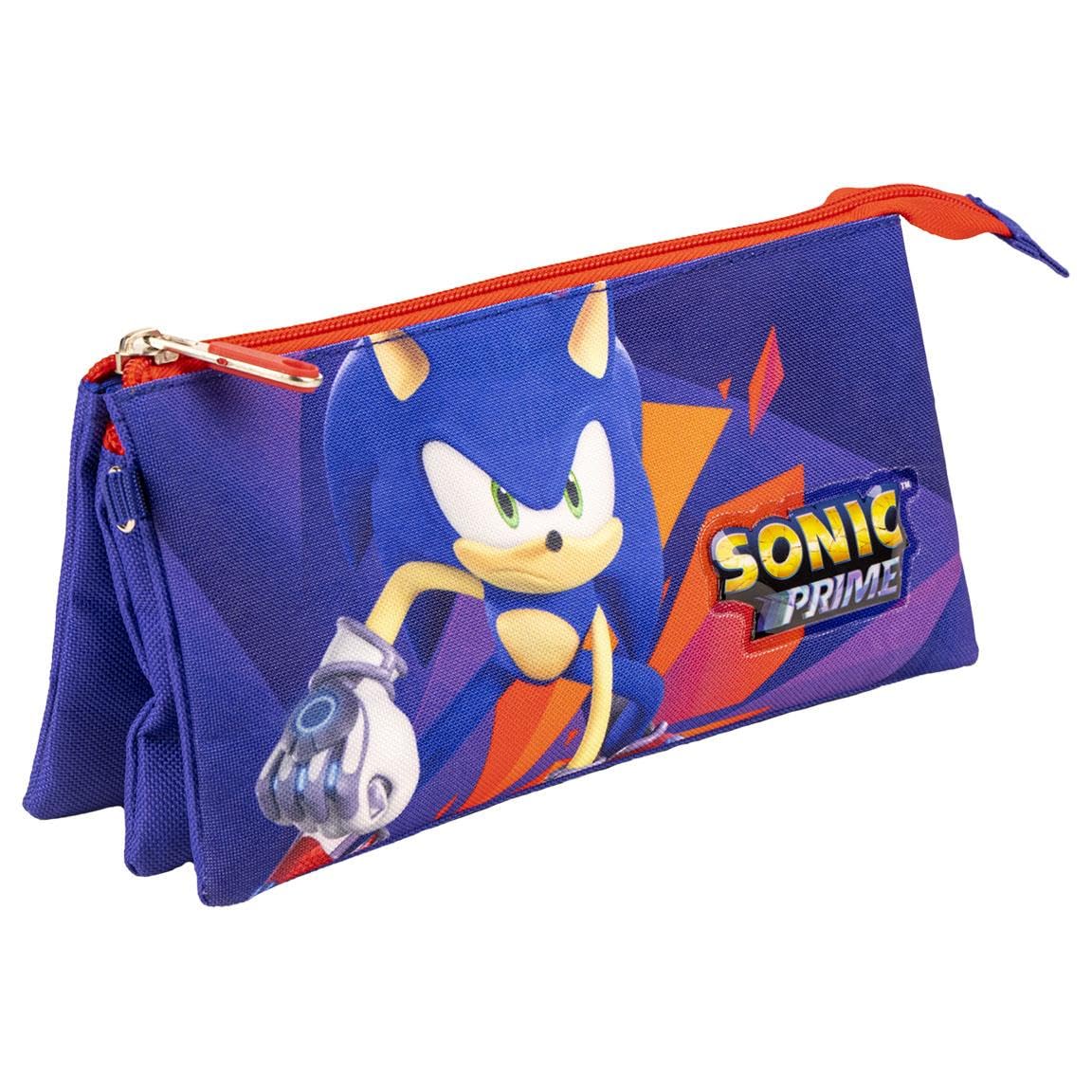 CERDÁ LIFE'S LITTLE MOMENTS- Bolso Estuche con Triple Compartimento de Sonic Prime, Dibujos Animado, Color Azul, Talla única (2700000550)