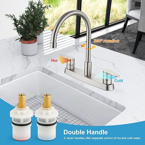 Miniatura 7 de Grifo de cocina, juego central de 8 pulgadas para fregadero, 3 agujeros, doble mango, grifo de fregadero de cocina de arco alto, boquilla giratoria
