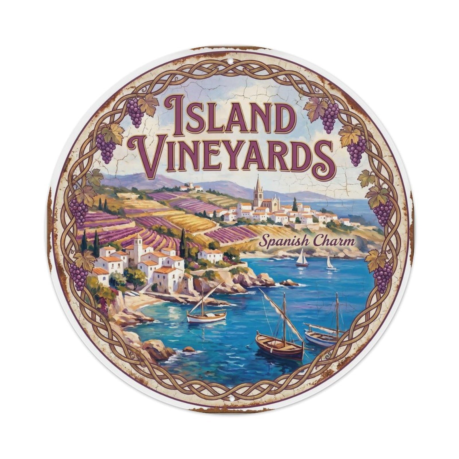 Vintage Travel Spanish Coast Islands Metal Tin Sign