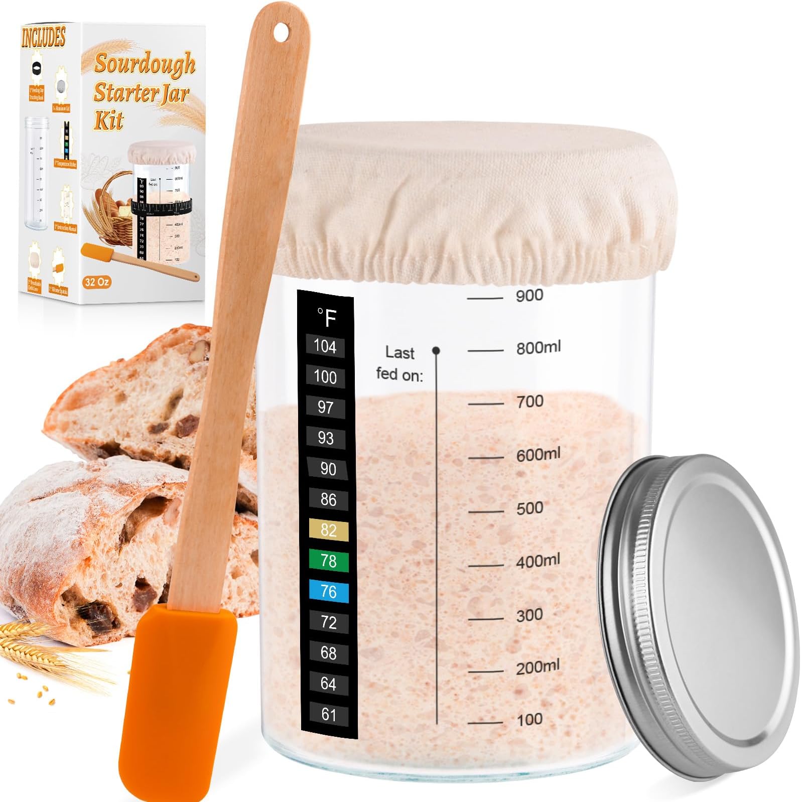 NEOBELLA Sourdough Starter Jar Kit, 52 OZ Sourdough Starter
