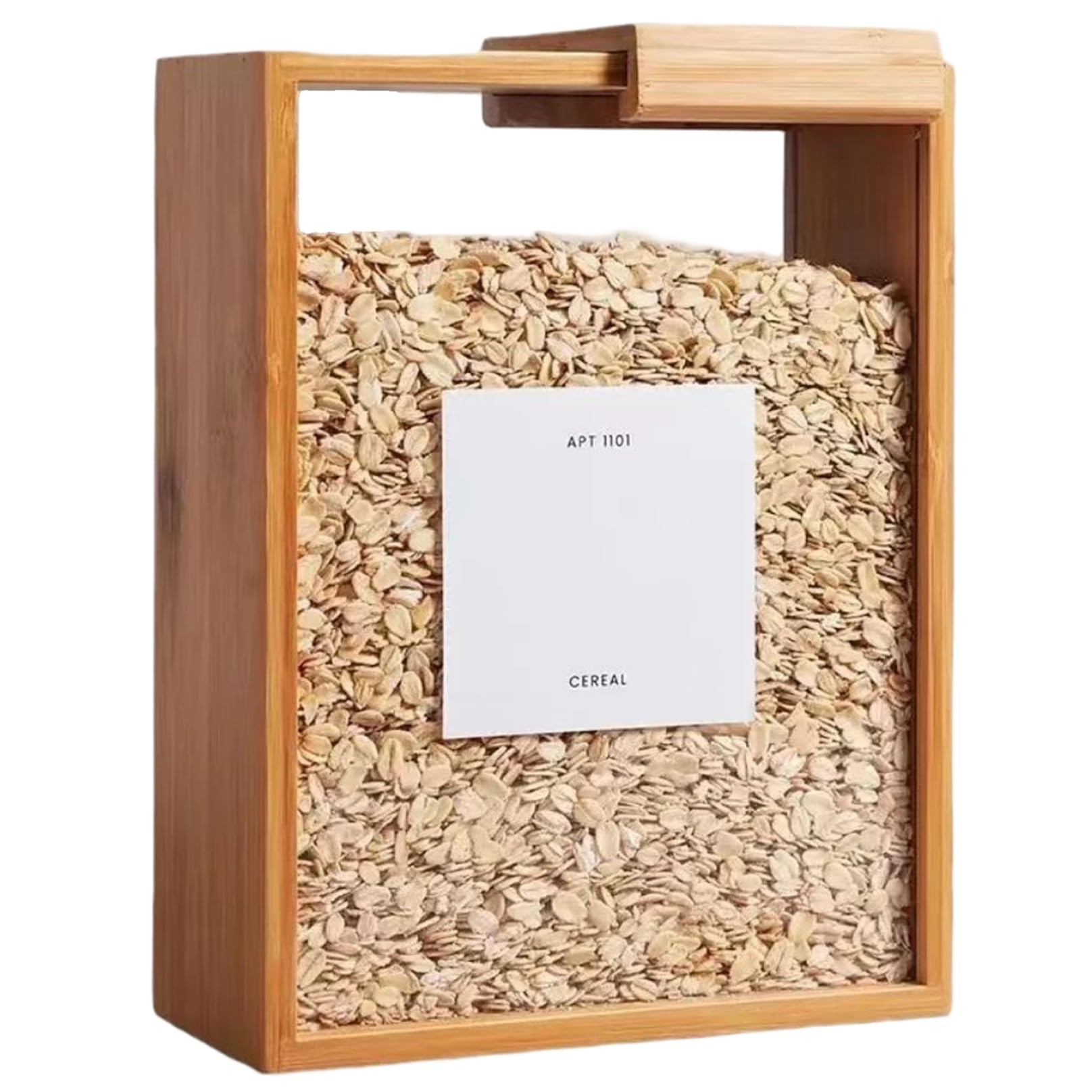 Syutokul Rice Dispenser with Slide Lid Transparent Wooden Food Dispenser for Cereal Grain Pasta Powder Storage and Dispensing in Kitchen 9x7x3 Inch