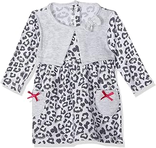 فستان منقوش برقبة دائرية مزينة بفيونكة واكمام طويلة بجيوب امامية للبنات من الصياد