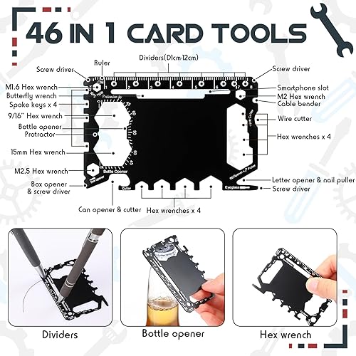 Miniatura 3 de Retisee 24 piezas de cartera para tarjetas de crédito, multiherramienta, linternas multicolor 46 en 1, herramienta de bolsillo de supervivencia de